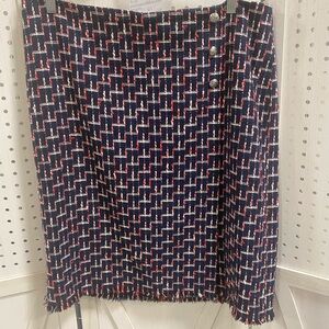 Talbots Navy and Red Geometric Pencil Skirt